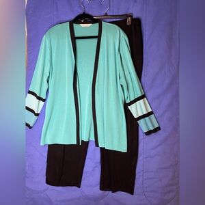 Misook Teal and Black Cardigan Set